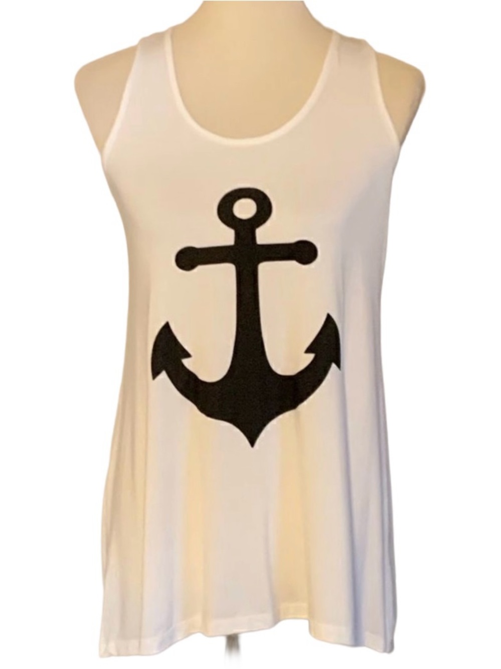 Rachel Kate White Anchor Graphic Racerback Tank Nautical High-Low Small NWOT